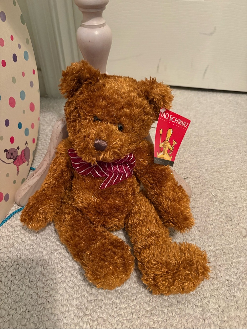 FAO Brown Plush Teddy Bear with Red Bow - Kids Toy nwt